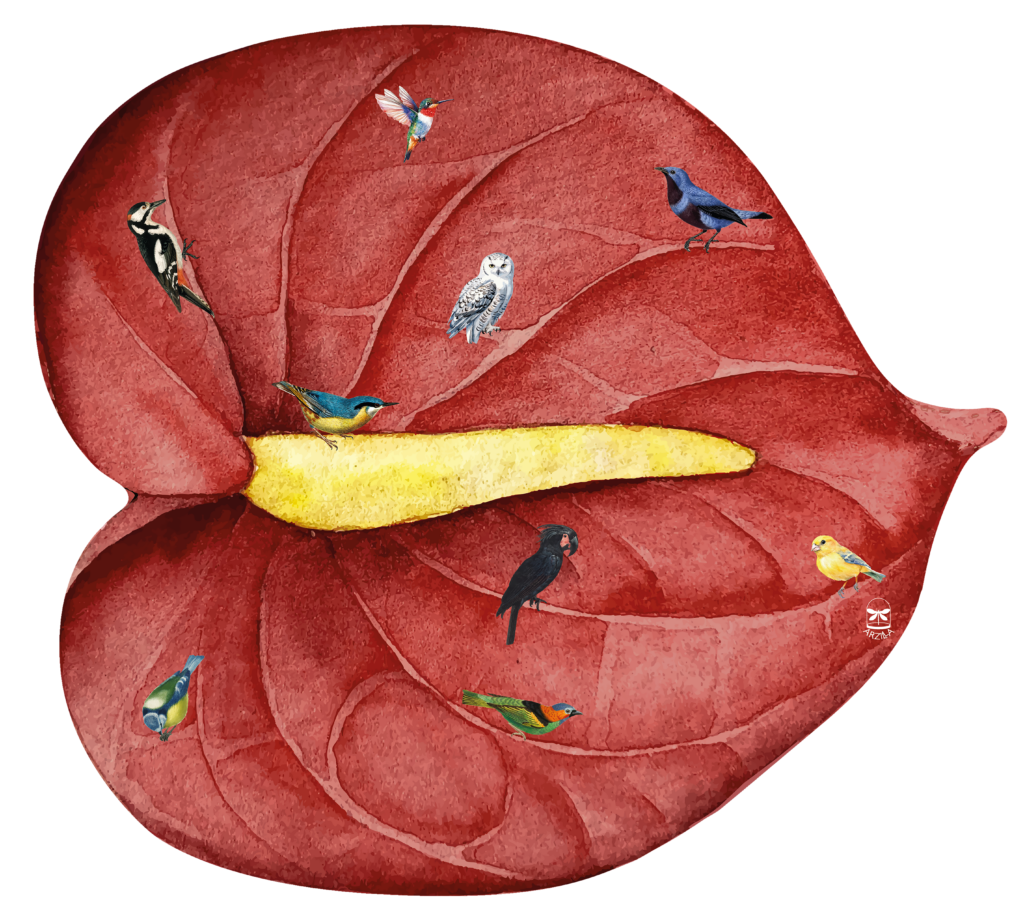 Leaf&Birds red - Tovaglietta/Sottopiatto sagomata