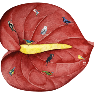 Leaf&Birds red - Tovaglietta/Sottopiatto sagomata